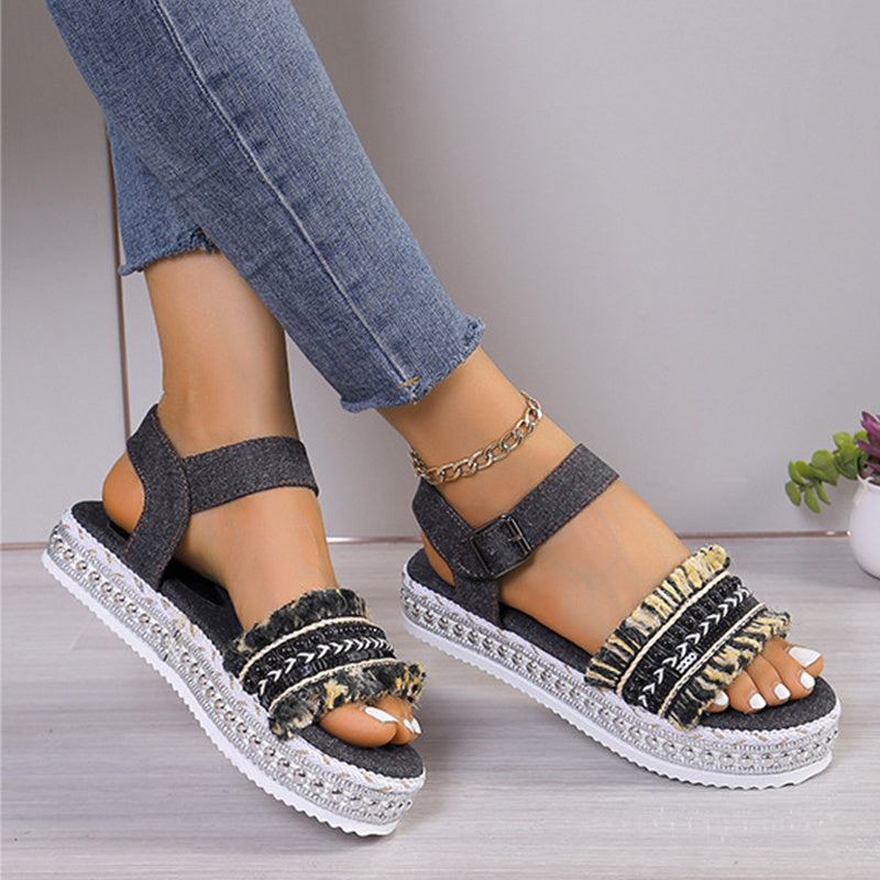 Women Fashion Tassel Denim Sandals