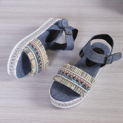 Women Fashion Tassel Denim Sandals