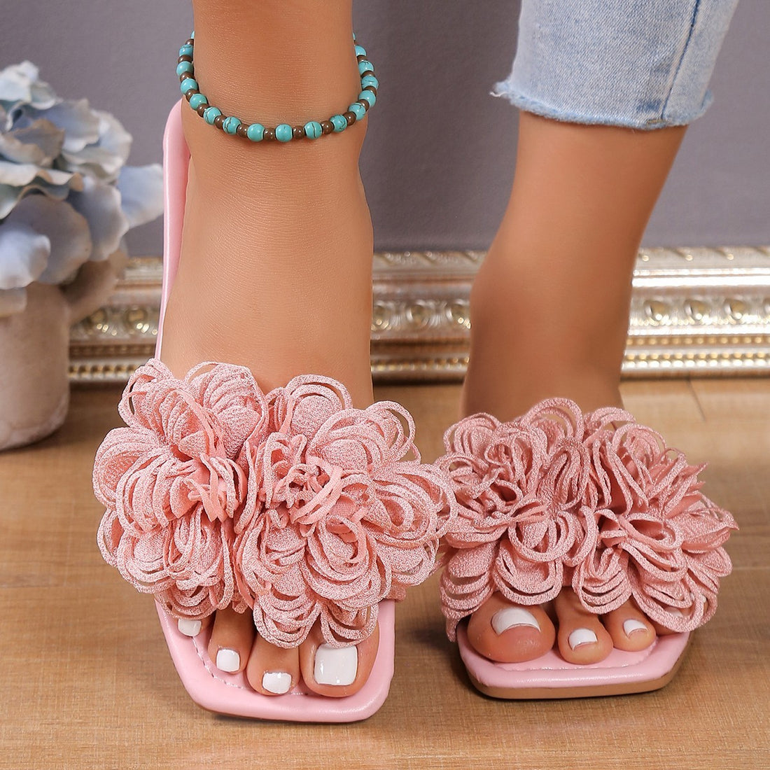 Women Fashion Flower Flat Slippers