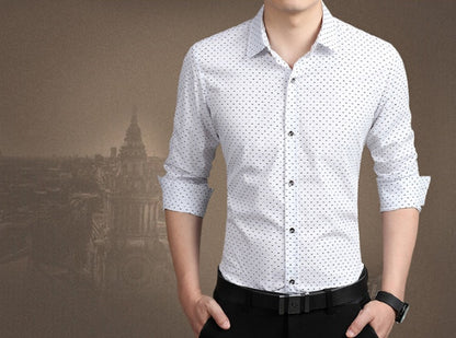 Mens Long-Sleeves  Dot Printing Dress Shirts