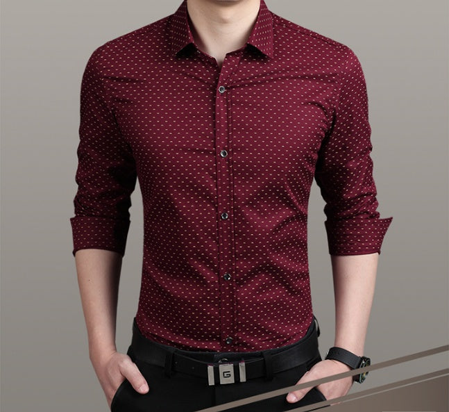 Mens Long-Sleeves  Dot Printing Dress Shirts