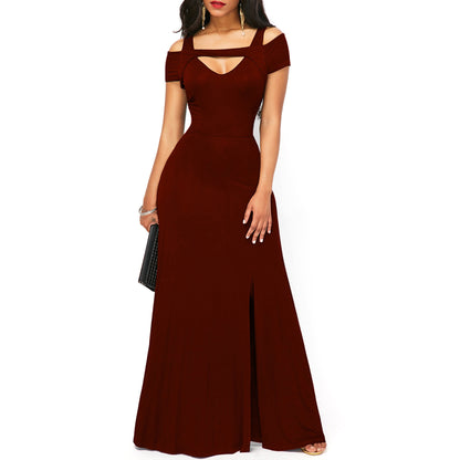 Women  V-neck Sexy Strapless Split Slim Fit  Dress