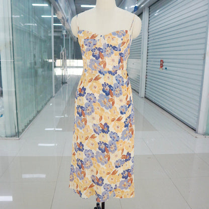 Women Violet Print Suspender Long Dress