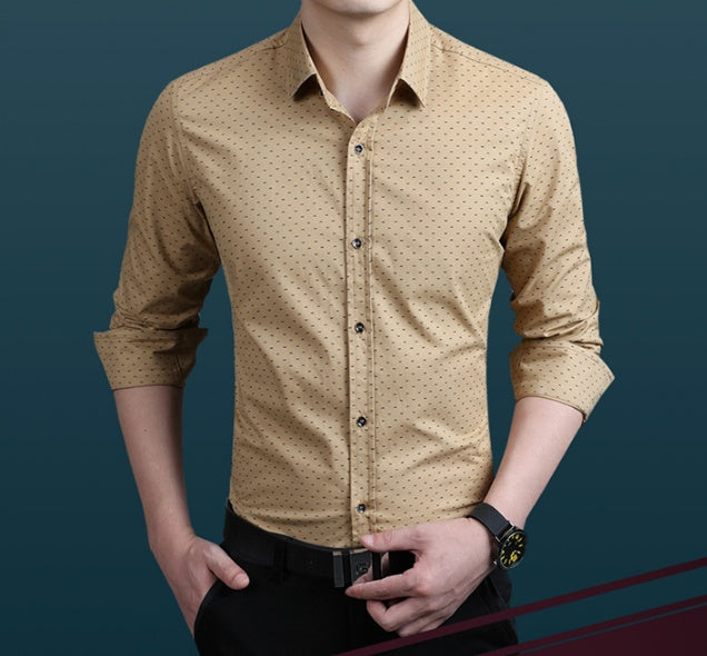 Mens Long-Sleeves  Dot Printing Dress Shirts