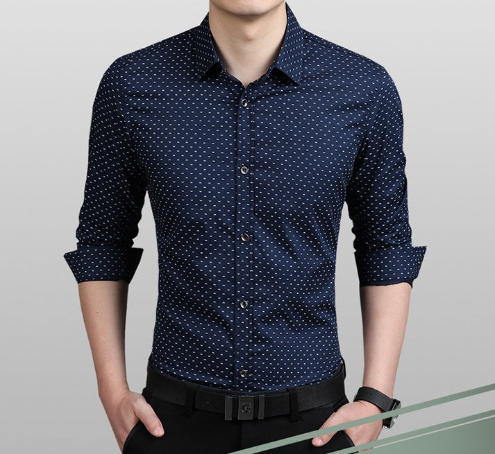 Mens Long-Sleeves  Dot Printing Dress Shirts