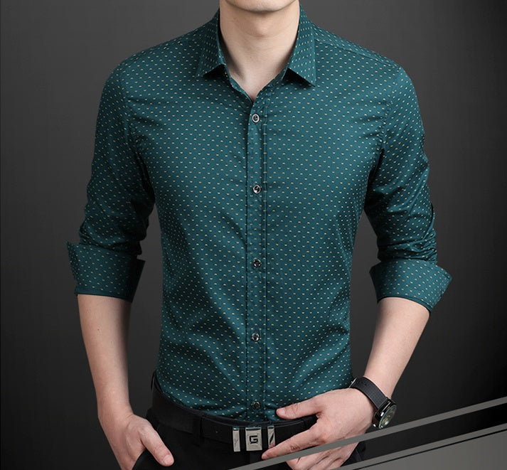 Mens Long-Sleeves  Dot Printing Dress Shirts