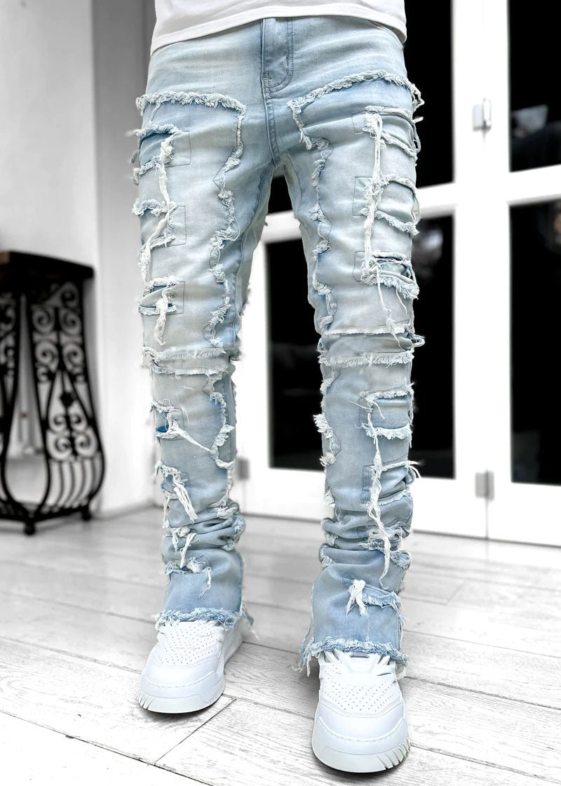 Men Long Tight Fit Stacked Jeans