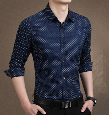 Mens Long-Sleeves  Dot Printing Dress Shirts