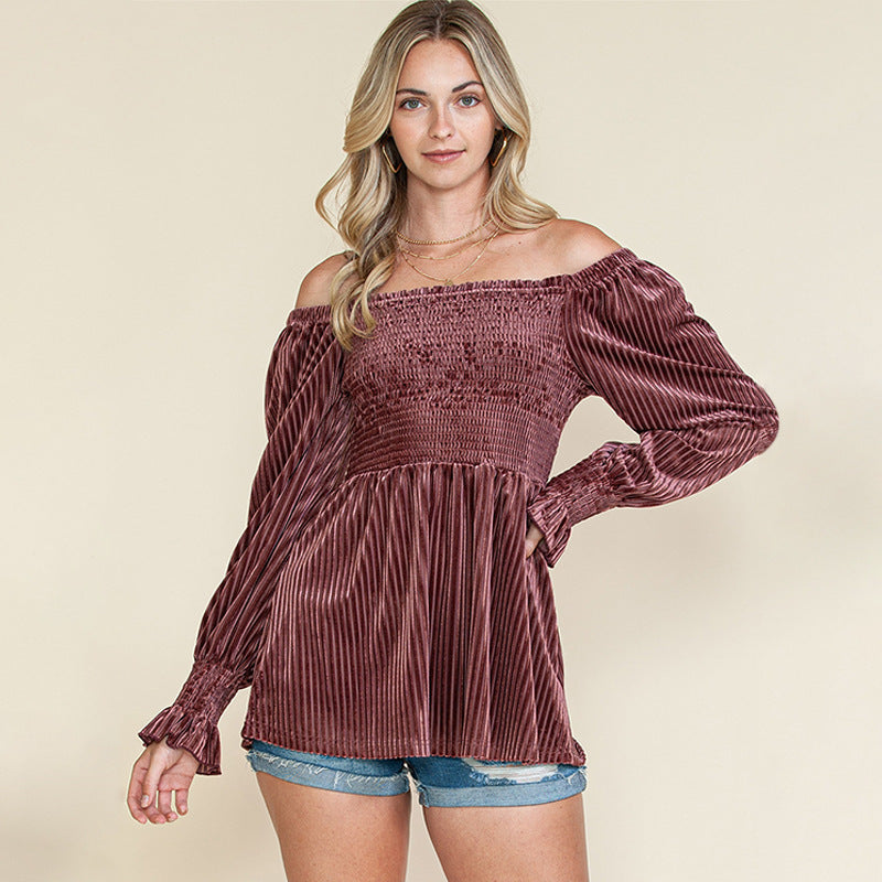 Women Clothing Off-the-shoulder Long Sleeve Top