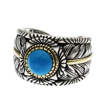 Men Fashion  Personality Turquoise Feather Ring