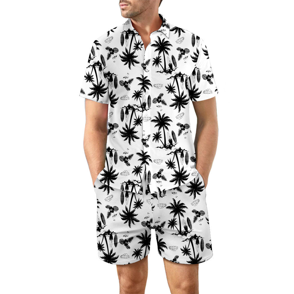 2Pcs Printed Beach Shirt Summer Suit