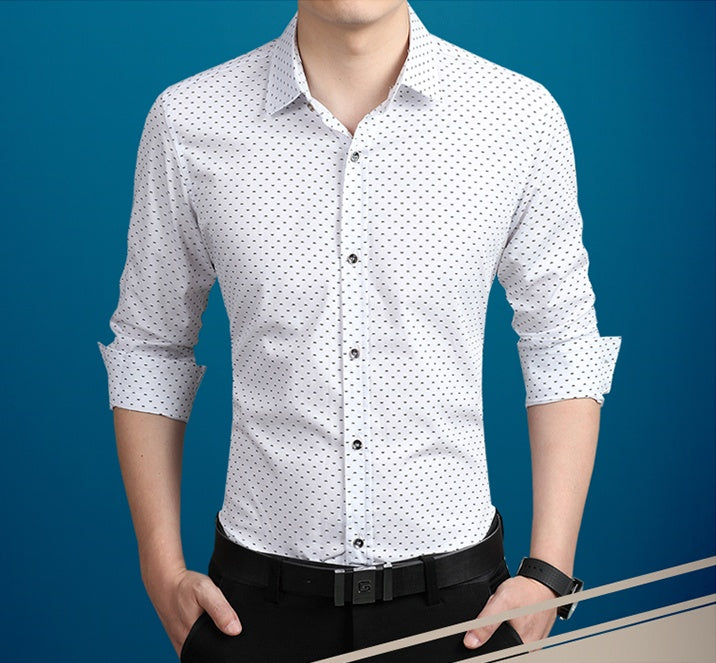 Mens Long-Sleeves  Dot Printing Dress Shirts