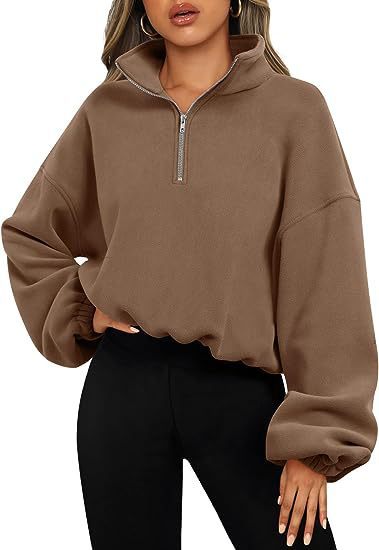 Women Zipper Stand Collar Sweatshirt