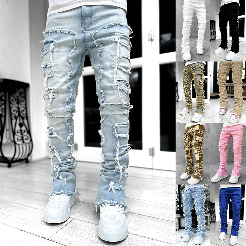 Men Long Tight Fit Stacked Jeans