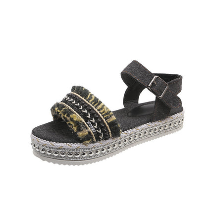 Women Fashion Tassel Denim Sandals