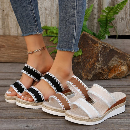 Women Hemp Rope Woven Wedge Sandals