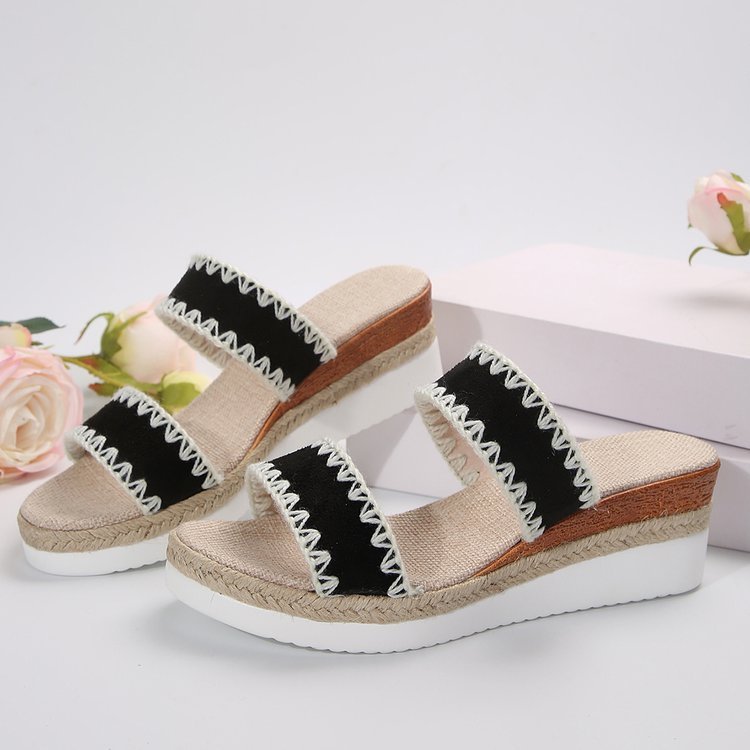 Women Hemp Rope Woven Wedge Sandals