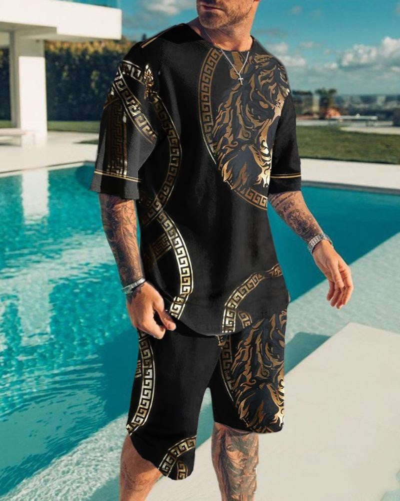 Men Fashion Casual Printed Sports Suit