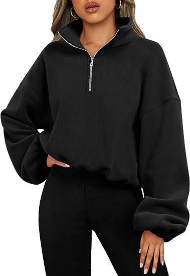 Women Zipper Stand Collar Sweatshirt