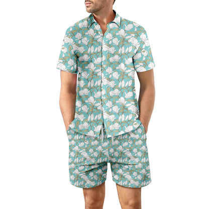 2Pcs Printed Beach Shirt Summer Suit