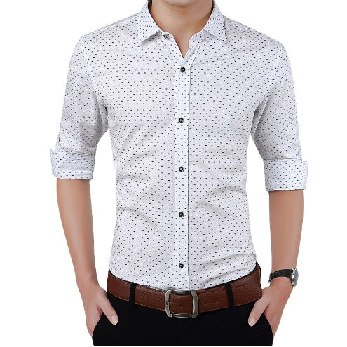 Mens Long-Sleeves  Dot Printing Dress Shirts