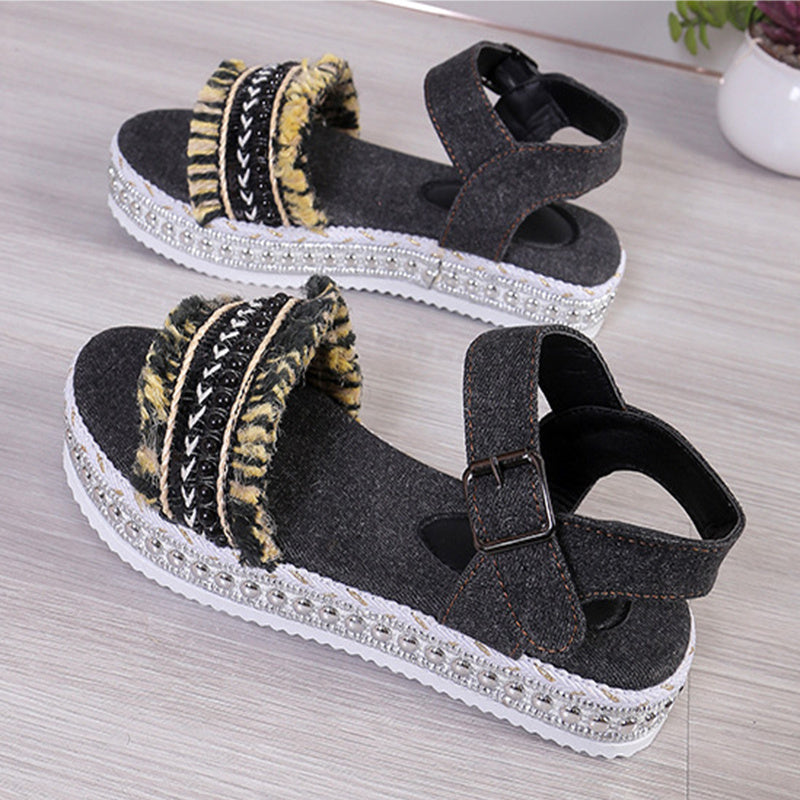 Women Fashion Tassel Denim Sandals