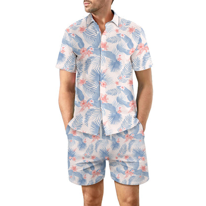 2Pcs Printed Beach Shirt Summer Suit