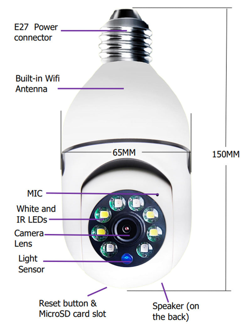 1080P WIFI Alarm Monitor Bulb Camera