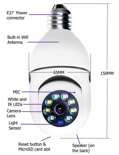 1080P WIFI Alarm Monitor Bulb Camera