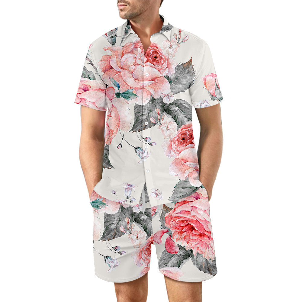 2Pcs Printed Beach Shirt Summer Suit