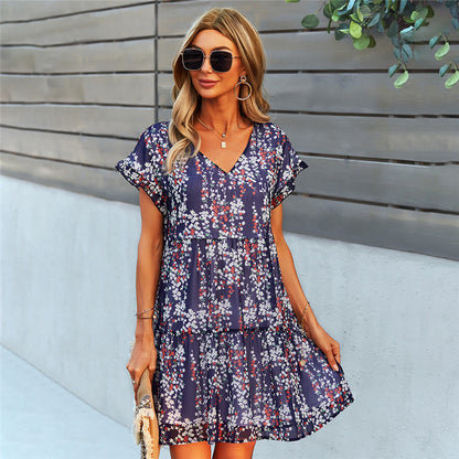 Women Ruffle Loose Short Dress