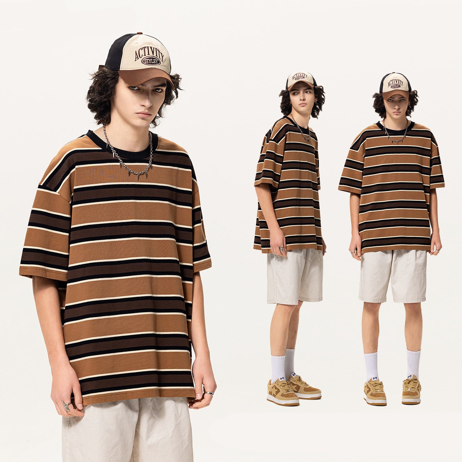 Men Striped Fashion Sleeve T-shirt