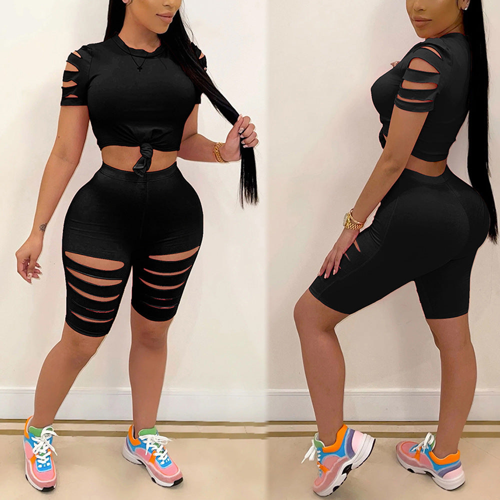 Women Fashion Broken Hole Sports Suit